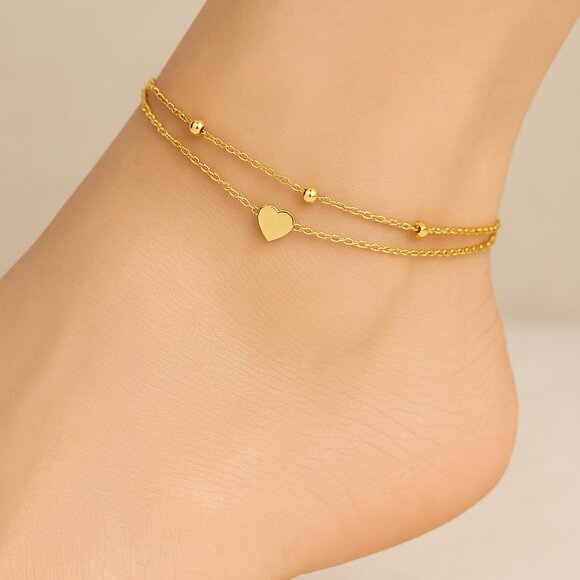 NWOT - Gold Tone Heart Anklet - Picture 1 of 2